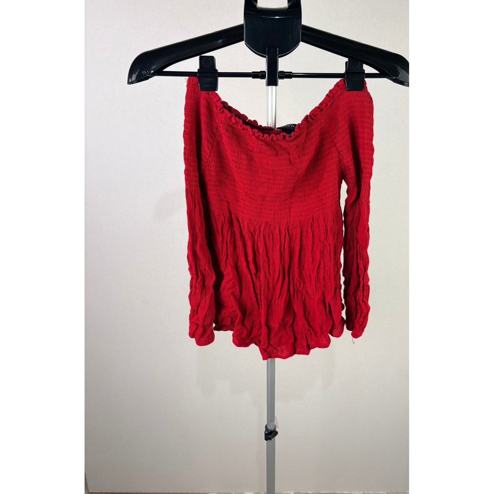 Rue21 Womens Red Smocked Off The Shoulder Long Sleeve Rayon Blouse Small